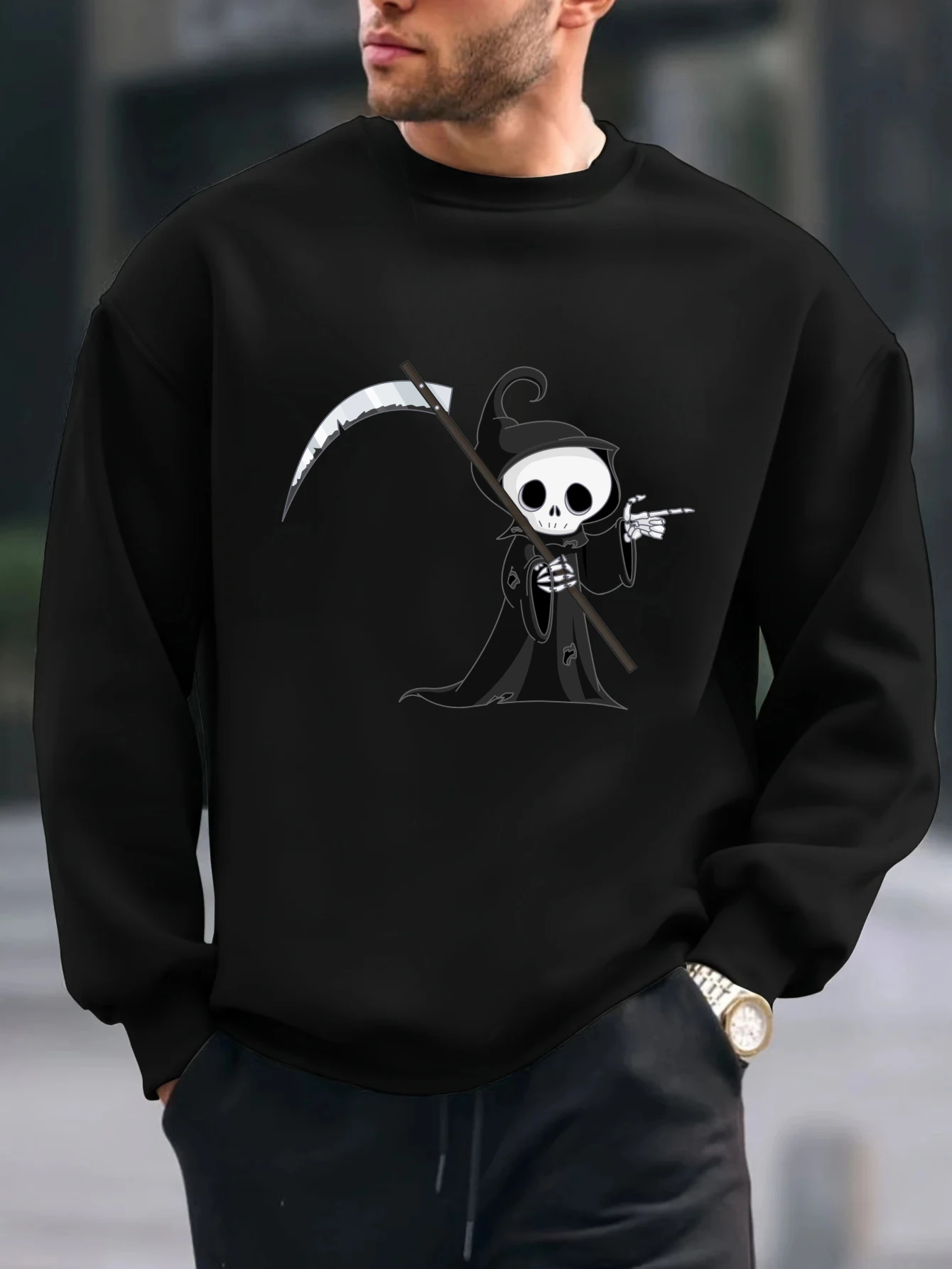 2025 الموت الهيكل العظمي الكتابة على الجدران طباعة بلايز الربيع والخريف الرجال عادية س الرقبة كامل البلوز مريحة قناع السترة الدعاوى