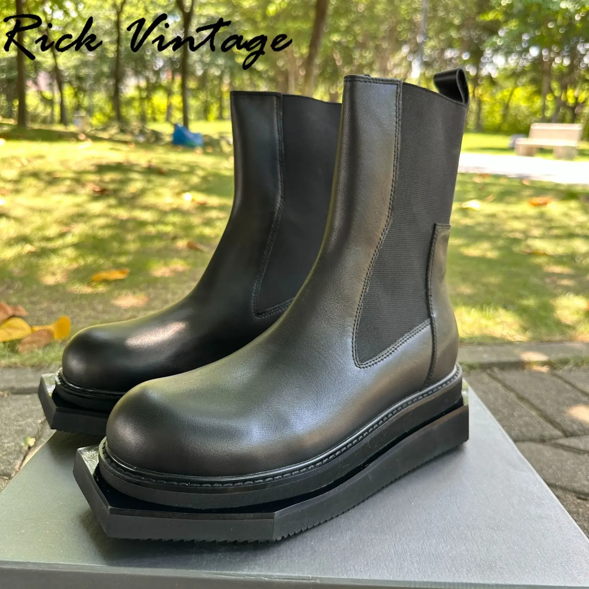 

Rick Vintage Luxury Design Men Chelsea Boots Men Shoes Thick Sole Real Leather Ankle Boots Casual Knight Shoes Motorcycle Boots