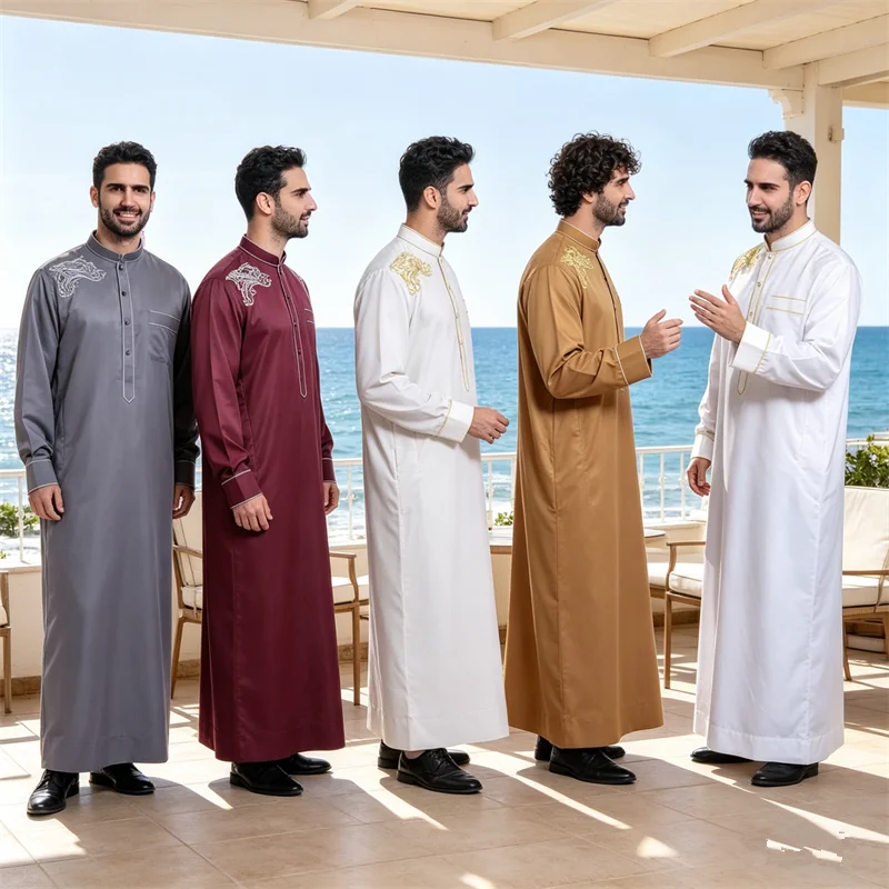 

Traditional Muslim Men Jubba Thobe Islam Clothing Ramadan Abaya Thawb Long Robe Saudi Musulmane Caftan Jubah Dubai Arabic Dress