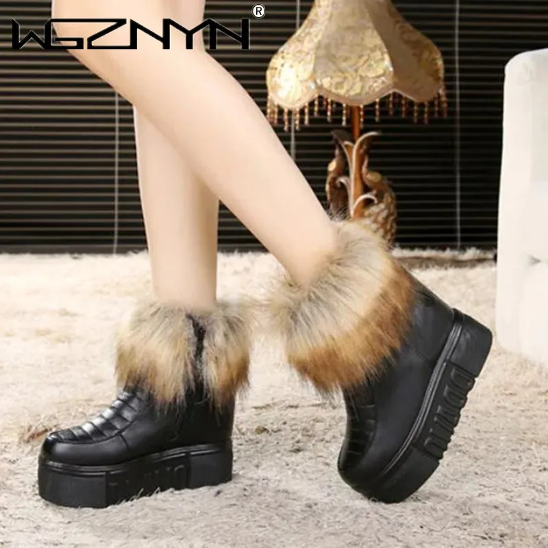 Winter Woman Warm Fur Sneakers Platform Snow Boots Female Causal Height Increasing Shoes Ankle Boots For Women Botas Mujer White