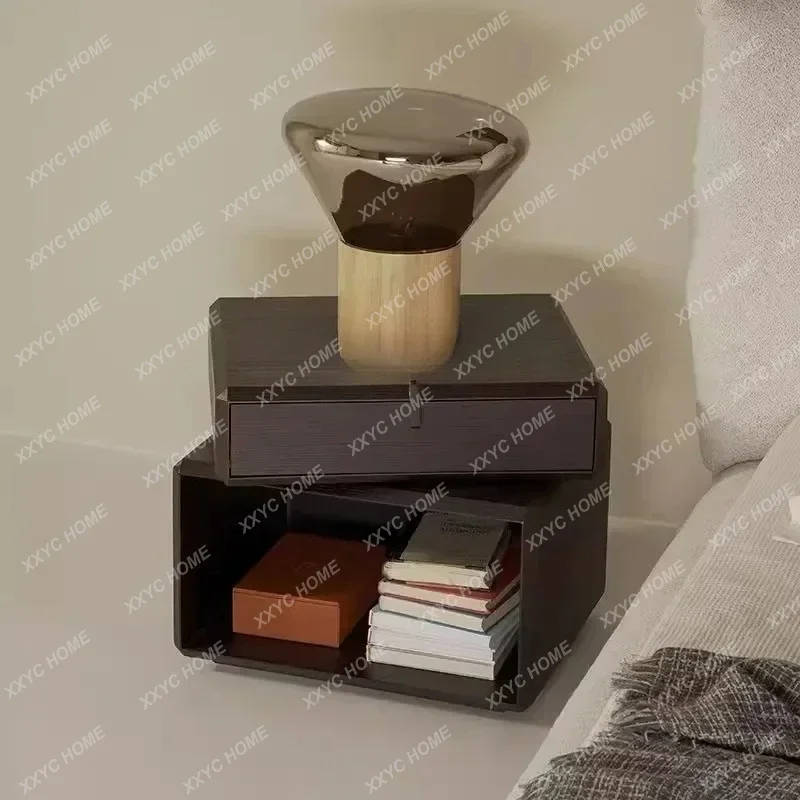 A  xzItalian style, rotating bedside table, all solid wood, storage bedside, smoky color cabinet.