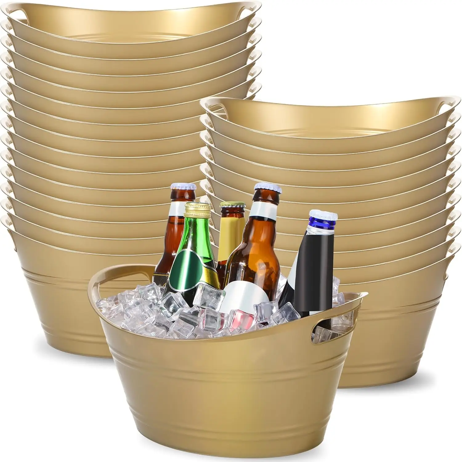 

24 Pcs Oval Storage Tub with Handles, 4.5l Plastic Ice Buckets Bulk for Wine Beer Champagne Drink Cooler Beverage Stora