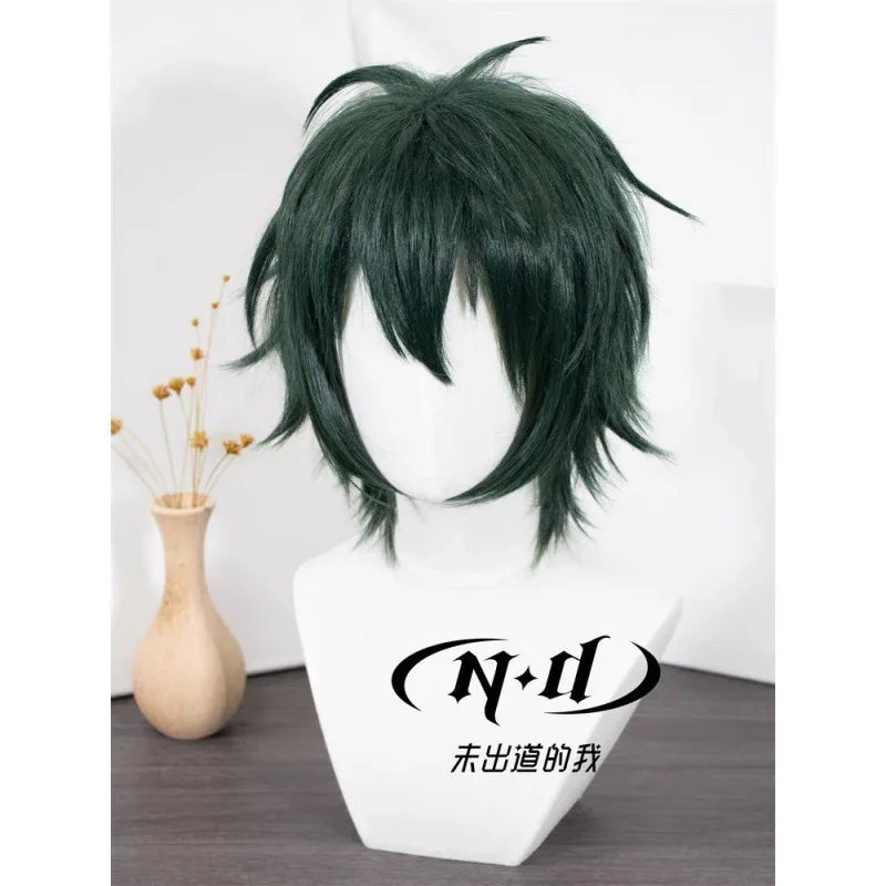 Peluca de cosplay Mika para la película Idolm@ster ES, pelo corto y puntiagudo verde oscuro
