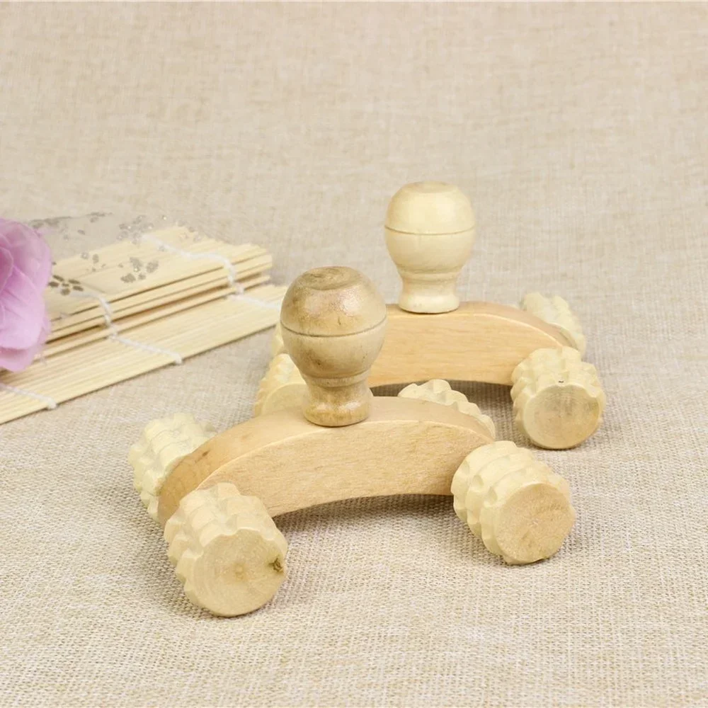 Solid Wood Full-body Four Wheels Wooden Car Roller Relaxing Hand Massage Tool Reflexology Face Hand Foot Back Body Therapy