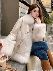 LANMREM Elegant Fur One-piece Coat Women's Lapel Zipper Design Faux Fur Coats Fashion 2024 Female Winter New Clothing 2Z2301