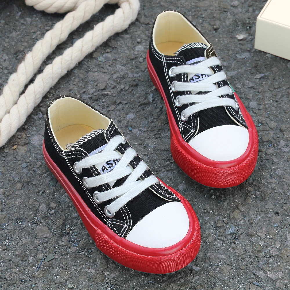 9059 Ventilate Solid Color Soft Soled Children's Canvas Shoes, Boys' and Girls' Lace Up High Top Fashionable Board Shoes