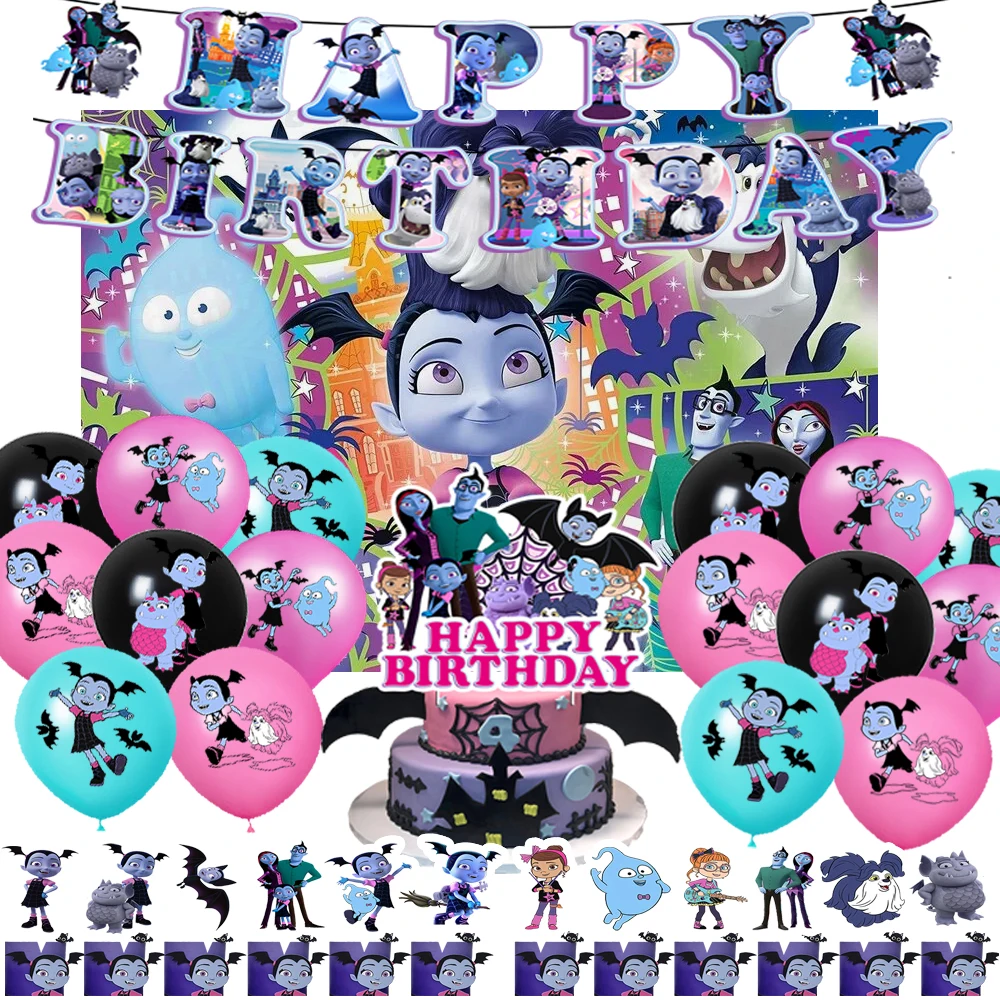 

Disney Cartoon Vampirina Children's Birthday Party Decoration Cake Top Insert Teeth Girl Concert Photography Background Gifts