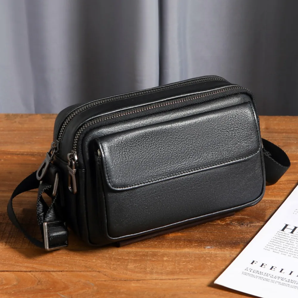 

New Leather Men's Bag Shoulder High-end Men's Messenger Versatile Simple Casual First Layer Cowhide Small Mobile Phone Backpack