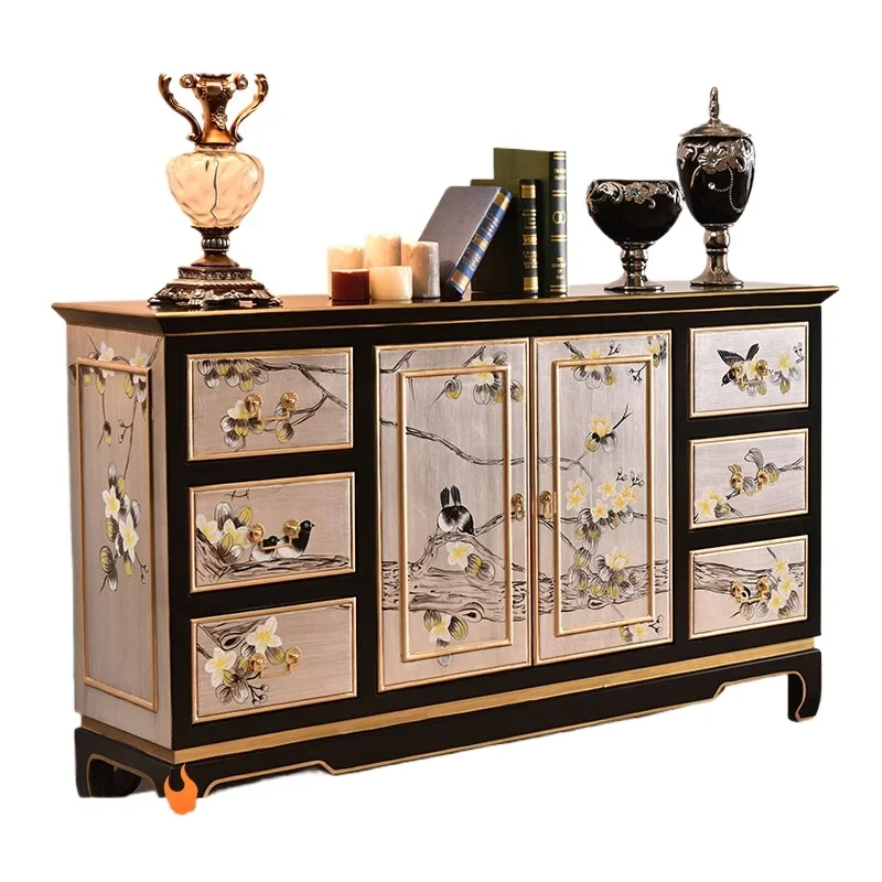 

New Chinese-style solid wood dining side cabinet, tea cabinet, European and American-style living room entrance entrance