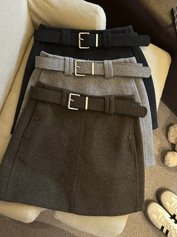 

Шерстяная юбка трапециевидной формы с высокой талией для женщин, предотвращает воздействия, осень-зима, размер или, корейский прямой крой для поездок на работу