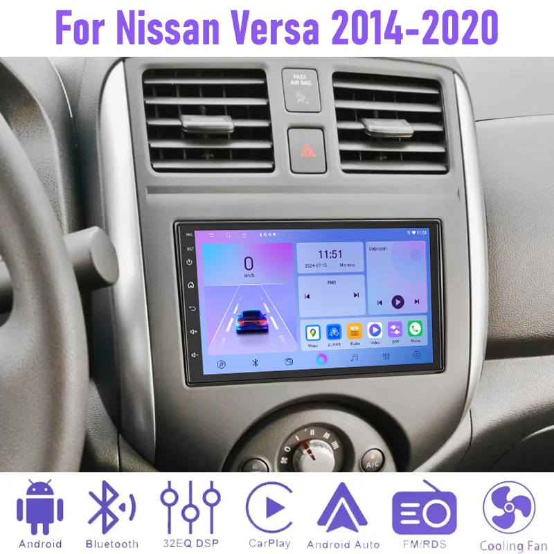 7'' 4+64GB For Nissan Versa 2014-2020 Car Radio Wireless Carplay Android 15 Auto Steering Wheel Control Google Map GPS FM