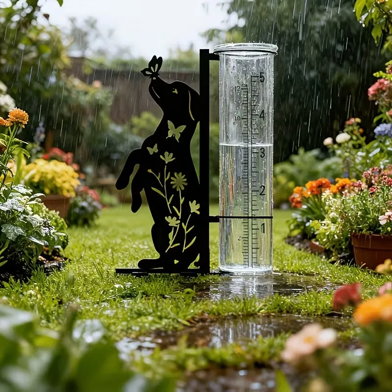 Dog-patterned rain gauge outdoor ornament, suitable for gardens, lawns, flower pots, and outdoor decorations