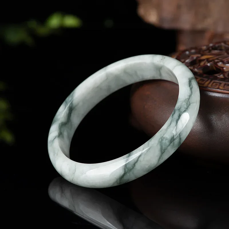 Natural Jade Floating Flower Positive Ring Bracelet, Ink Wind Safety Jewelry Women's Jade Gifts