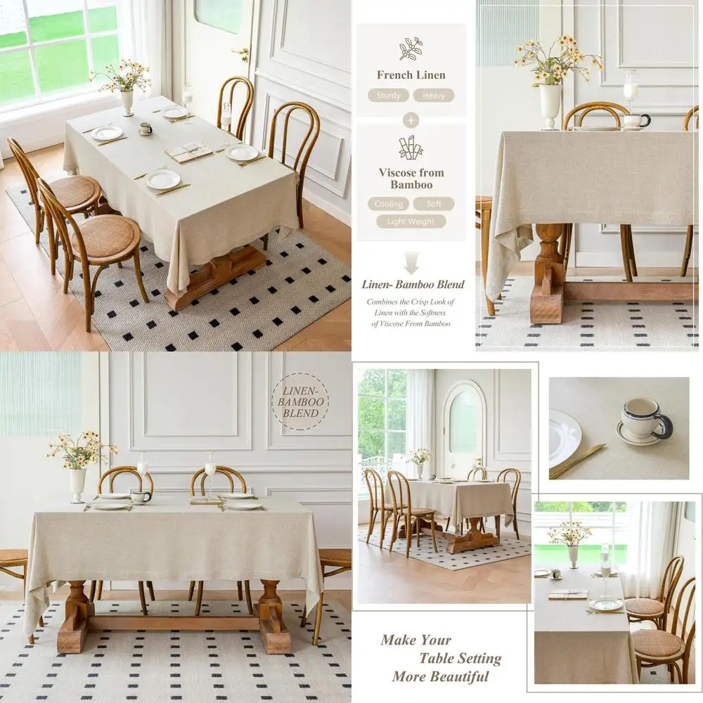 

90x90 Inch Linen Blend Square Tablecloth, Textured, Cool & Breathable, Washable for Dining, Kitchen, Outdoor Use