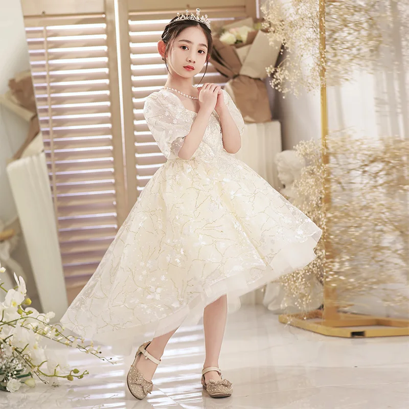 

Girls' Birthday Party Evening Champagne Color Light Luxury Niche Little Girl Host Piano Performance Princess Dress