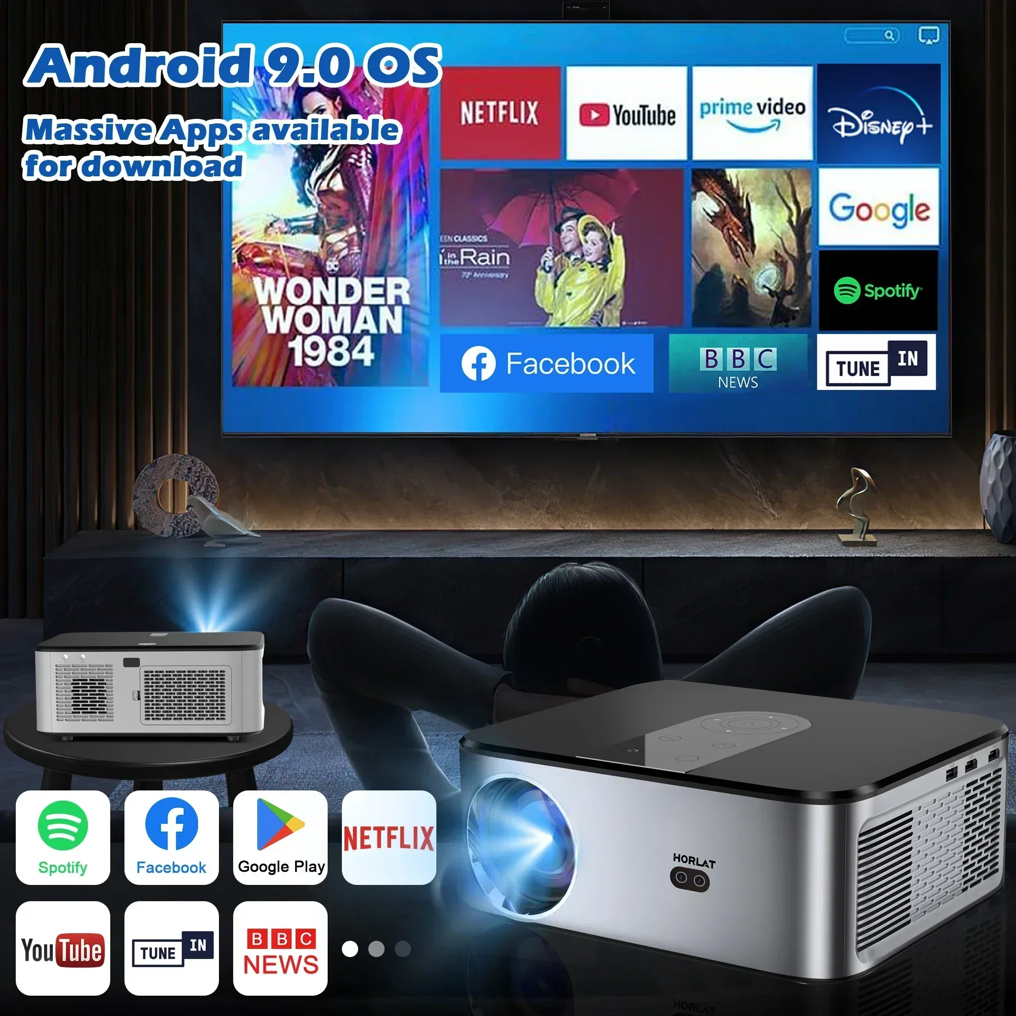 US.EU 21000Lumenes Android 4K LED Projector 800ANSI Full HD 1080P Video Home Theater Auto Keystone 5G WiFi Portable Proyector