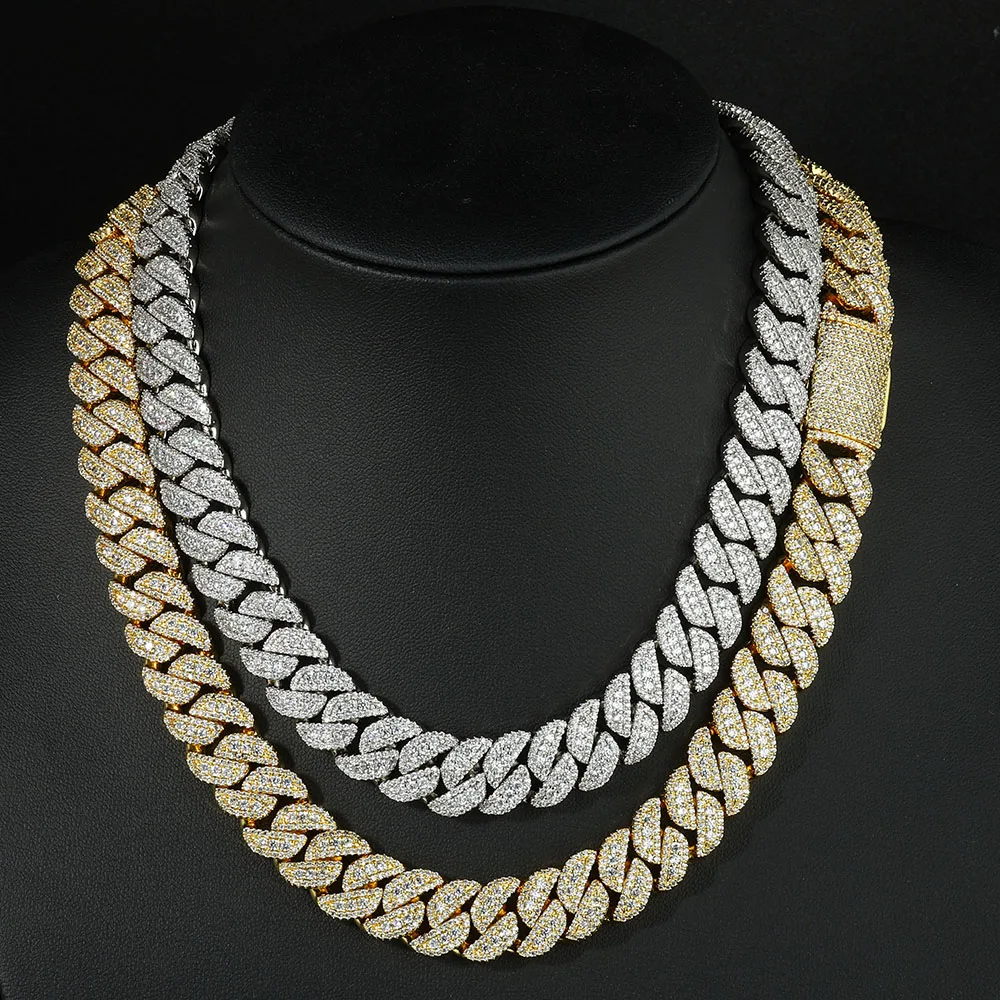 

NY 14MM Майами Кубический цирконий Кубинская цепочка Зубец Установка Iced Out Алмазное ожерелье Роскошные ювелирные изделия в стиле хип-хоп Мужчины Женщины Подарок