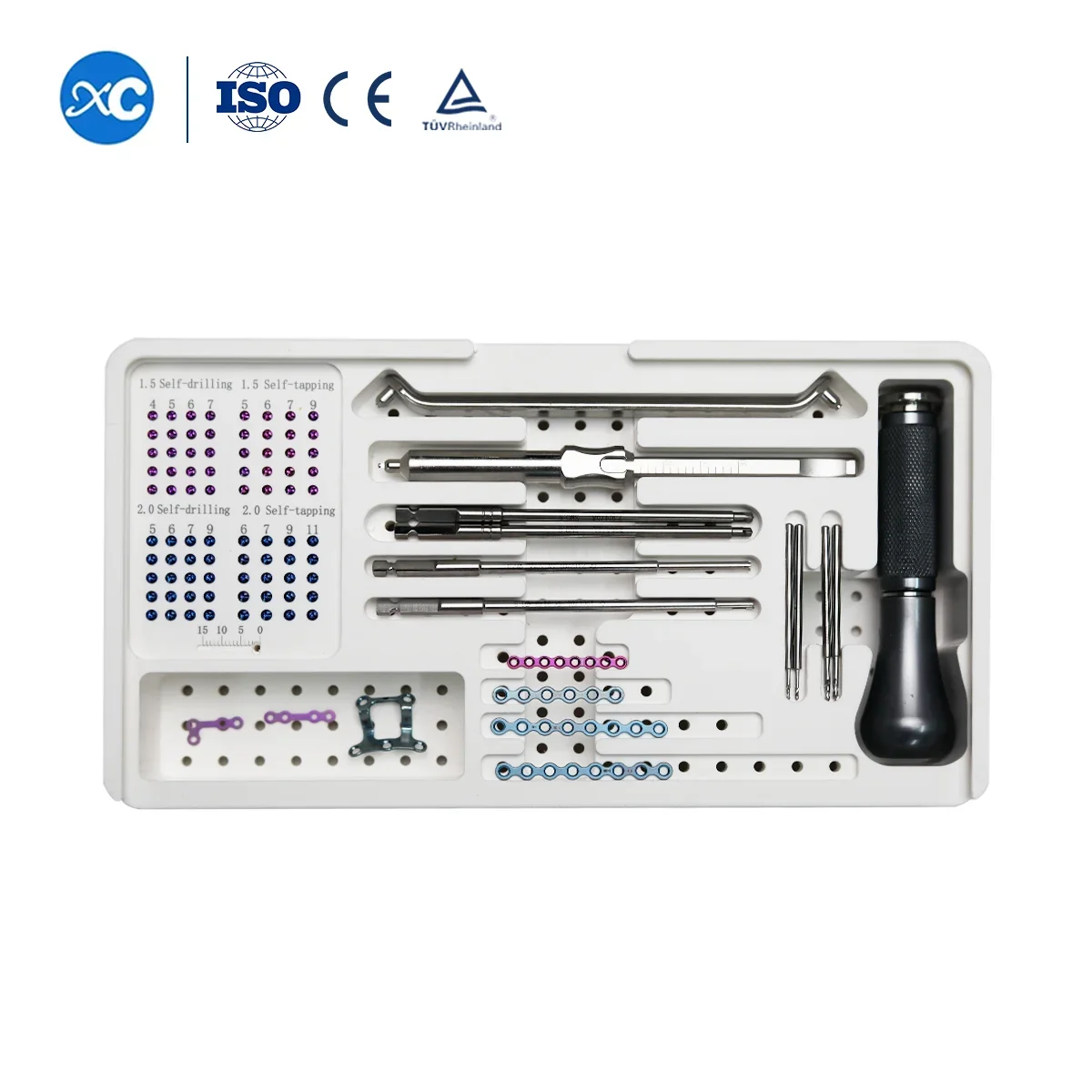 CMF System Titanium Maxillofacial Locking Reconstruction Plates and Instruments Neurosurgery Set.