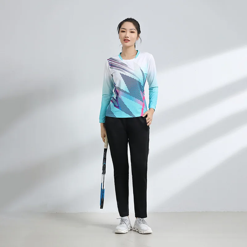 Camisetas y pantalones de Bádminton de manga larga para hombre y mujer, trajes de entrenamiento de bádminton, chándal de tenis, ropa deportiva, Otoño e Invierno