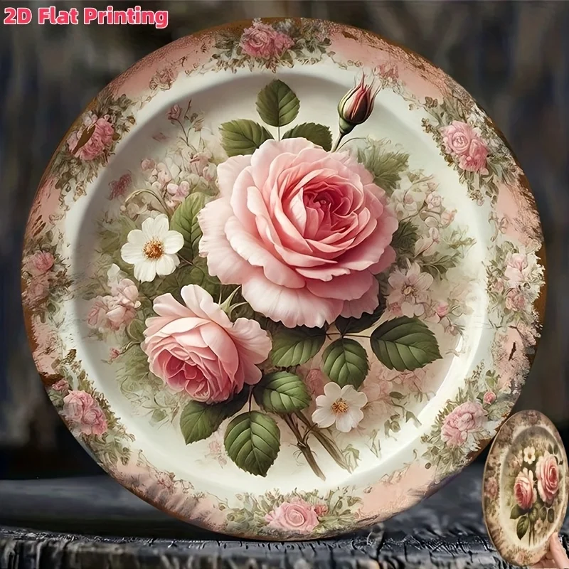 2D Flat, Elegant Floral Platter - Stylish Pink Roses and White Flowers Mural, Suitable for Home, Dining Room, Garden | Indoor/Ou