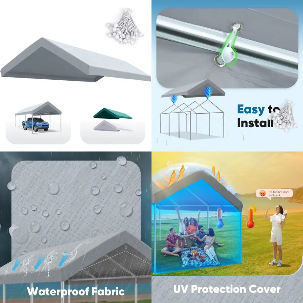 

10x20 ft Carport Replacement Canopy Top Cover with Bungee Balls for Outdoor Party Tent Shelter - Gray, Durable and Weather-Resis