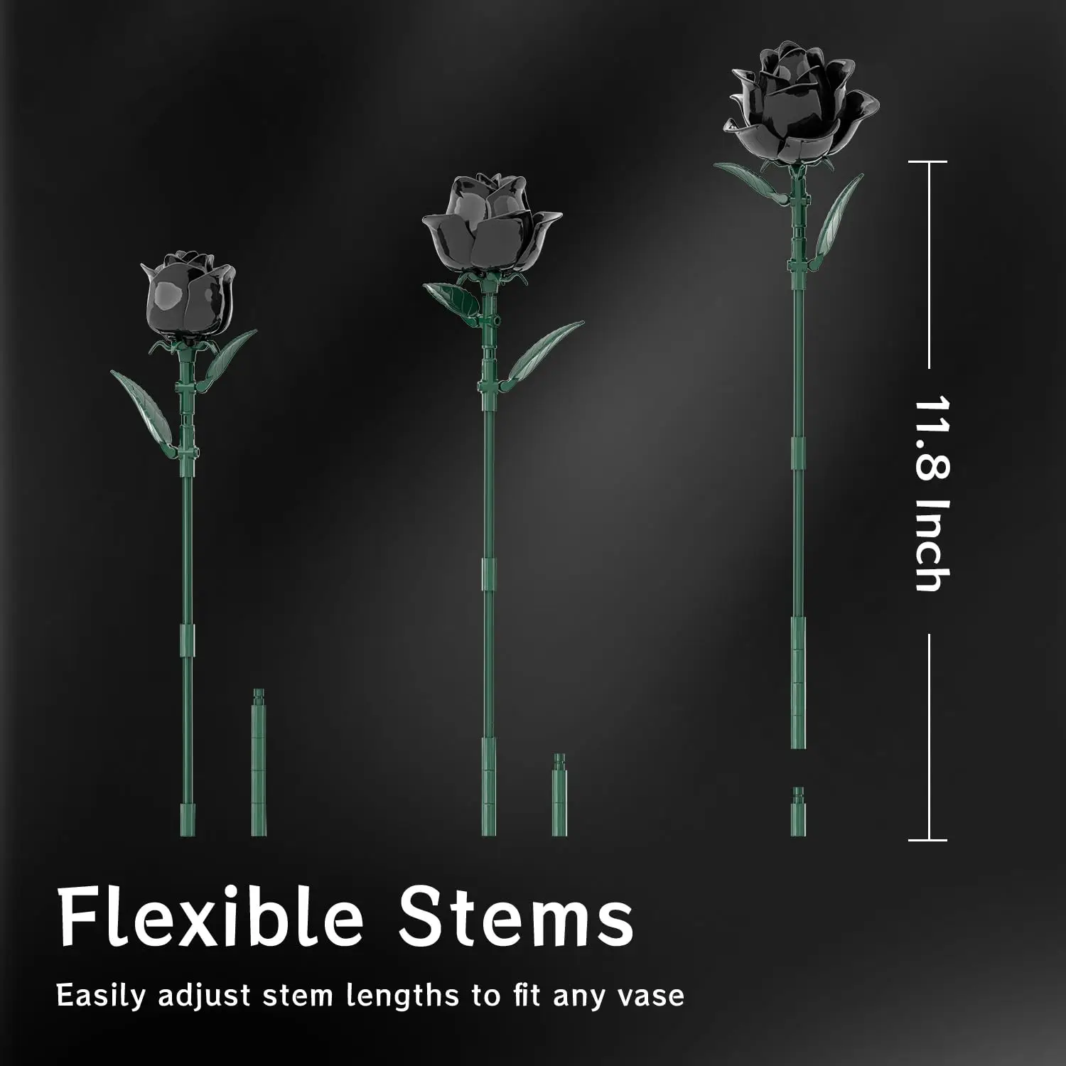 12PC Black Rose Building Block Plant Bouquet Simulated Roses Flowers Gothic Decoration Home Display Adult Holiday Gifts Toys view 4