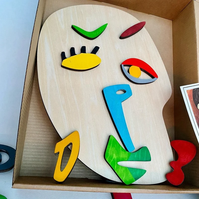 Wooden Montessori Puzzles, 26 Part Picasso Modern Art Puzzle, Colored Face Art Educational Stem Toy -Wooden Toddler Durable