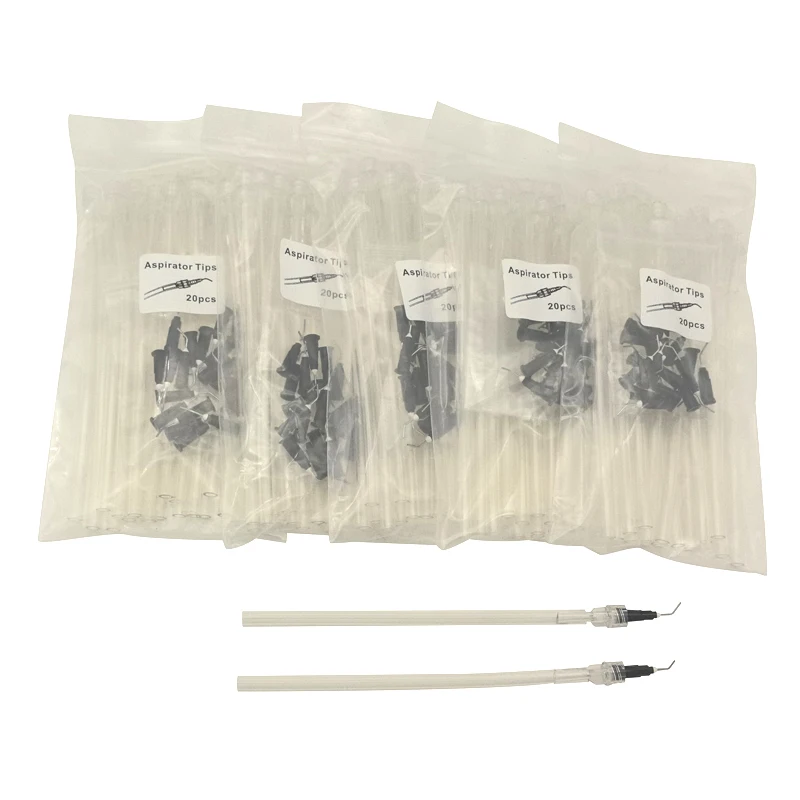 5Packs 100Pcs Saliva Ejector Aspirator Suction Bonding Tubes Dental Tips with Syring Needle Tip Pits Fissures Dentist Supplies