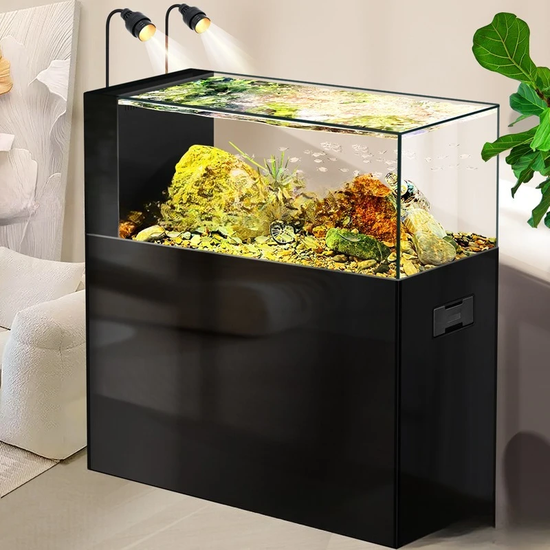 Stream tank Modern simple side overflow filter Ecological landscaping Wild mining fish tank Living room Large
