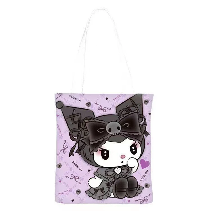 Sanrio Kuromi Handbag My Melody Kawaii Cartoon Cute Student Large Capacity Canvas Bag Books Lunchbox Shoulder Bag Toys Girls