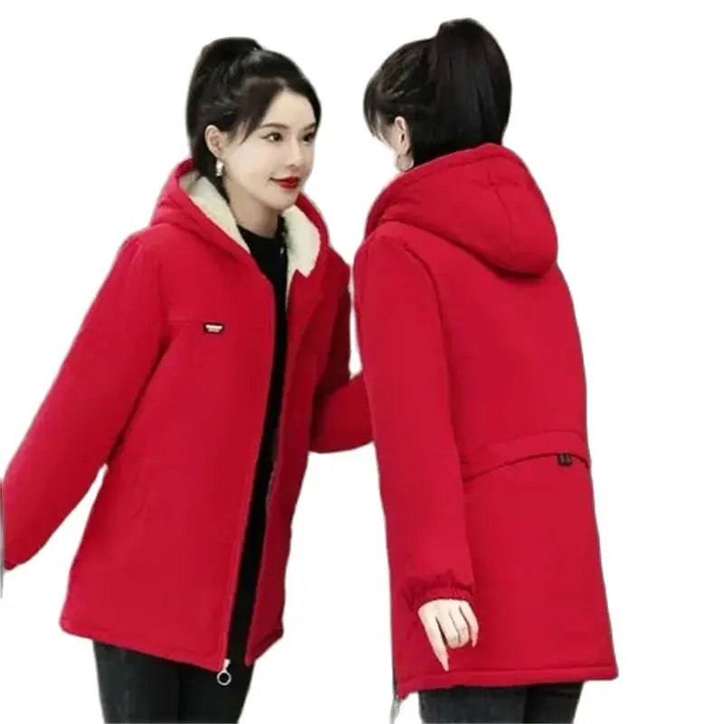 Extra-Thick Velvet And Cotton Cotton-Padded Jacket Women's Winter 2024 New School Overcome Cotton Jacket Medium Long Hooded Coat