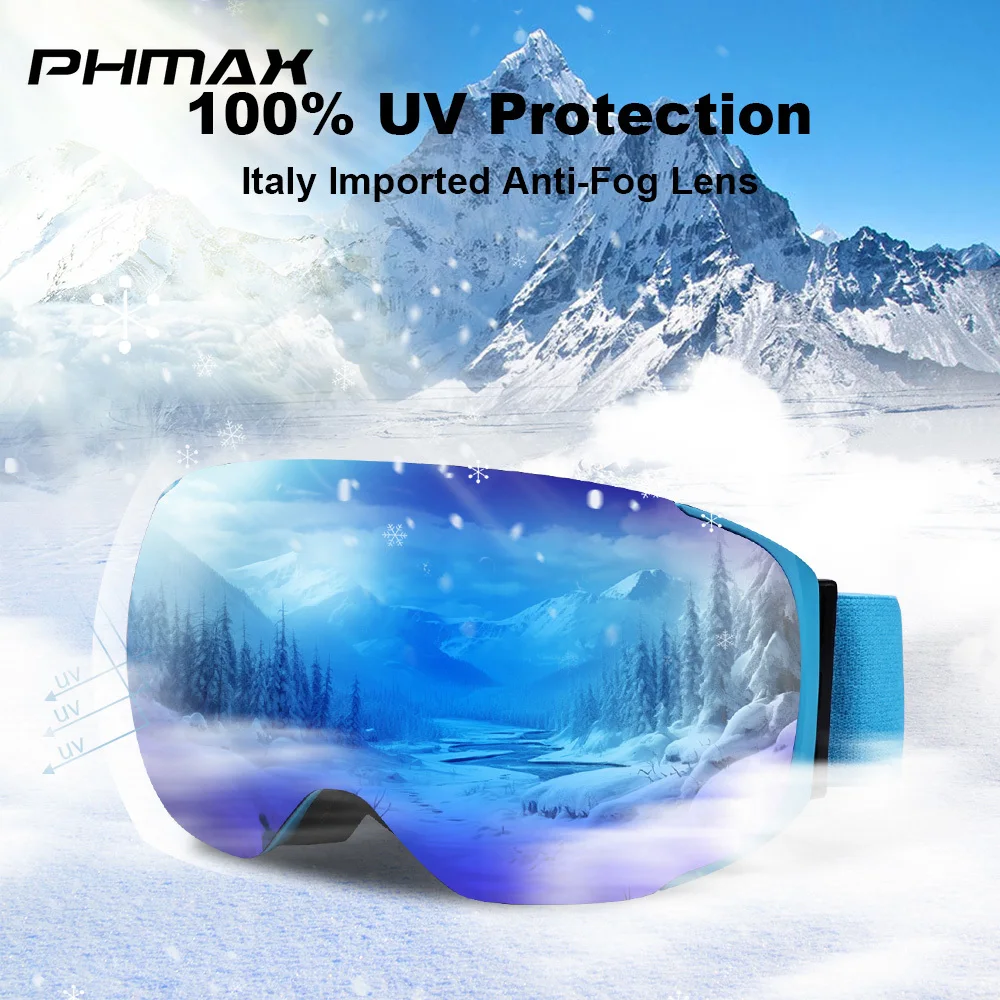 

PHMAX Protection Anti-fog Snowboard Goggles for Men & Women Magnetic SkiGoggles with Quick-Change Lens and Case Set 100% UV400