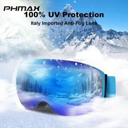 PHMAX-Lunettes de protection antibuée 506 pour hommes et femmes, lunettes de ski magnétiques avec lentille à changement rapide et étui, 100% UV400