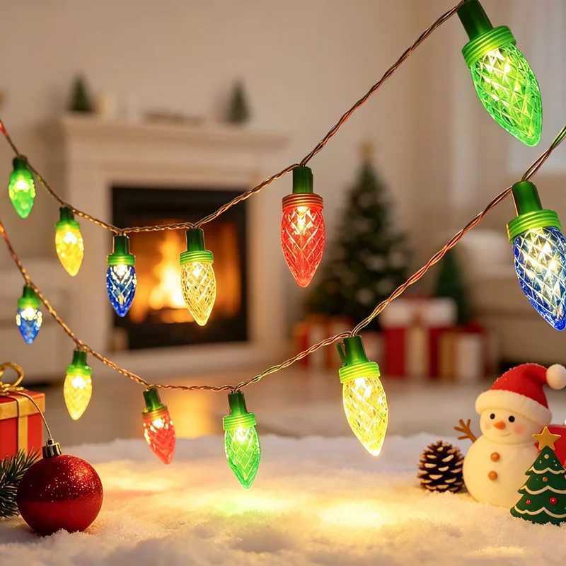 Xmas Outdoor Lighting Decorations - Christmas Lights,Multicolor Vintage Cone Fairy Lights,Lights