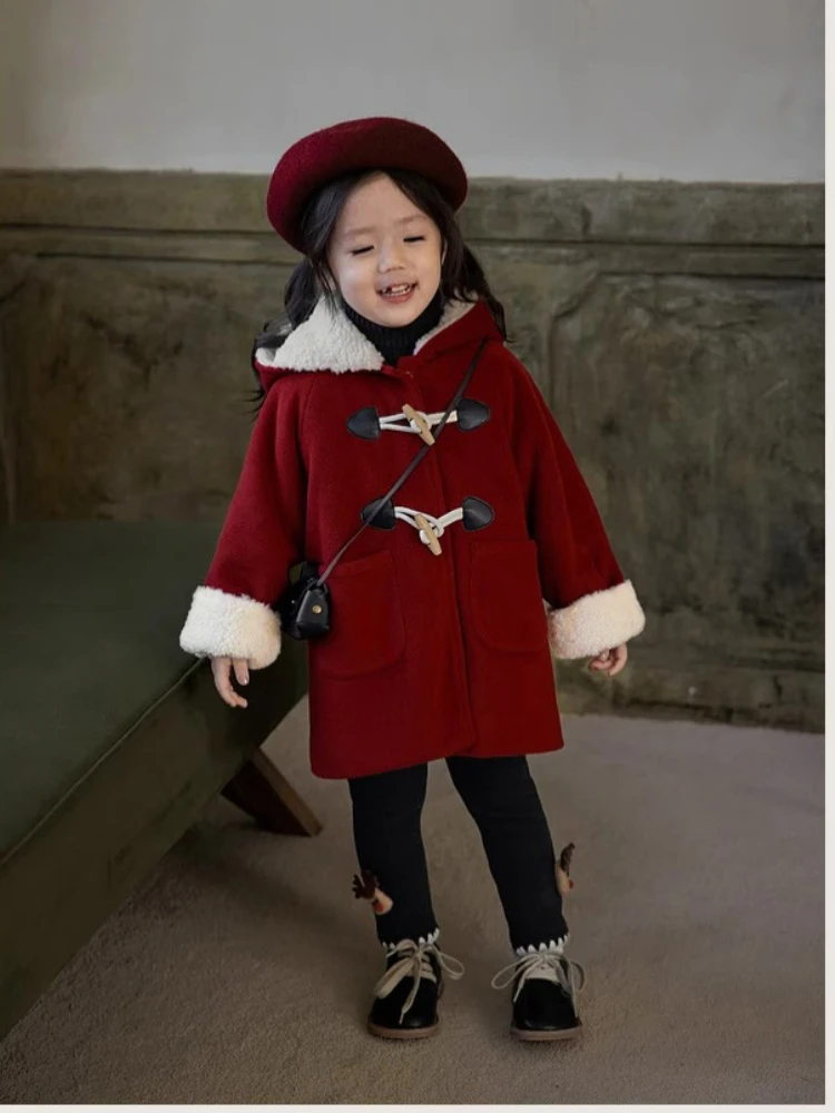 Cappotto per ragazze cappotto con bottoni in corno inverno nuovi bambini versione coreana cappotto di lana Clip cotone caldo giacca imbottita in