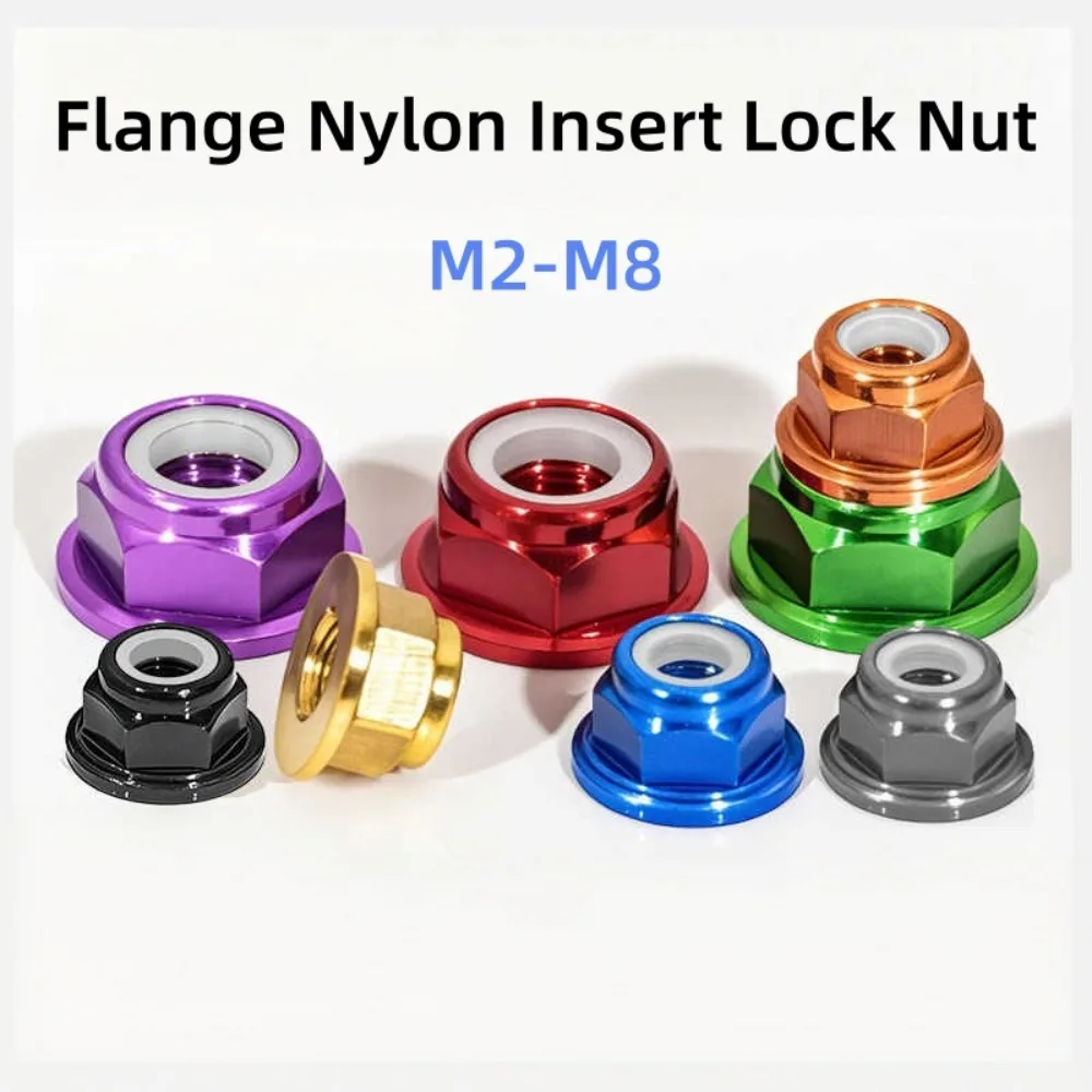 Anodized Aluminum Flange Nylon Insert Lock NutsM2-M8 Locking Flanged Nuts Anti-loose Fastener For RC FPV Racing Drone Quadcopter