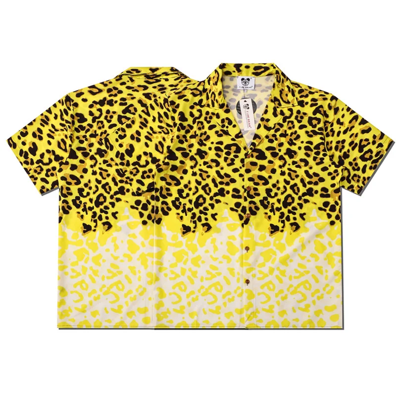 2024 Summer New Mens Leopard Print Shirt Lovers Fashion Ins Short Sleeve Cool Thin Loose Hawaiian Beach Harajuku Lapel Shirts