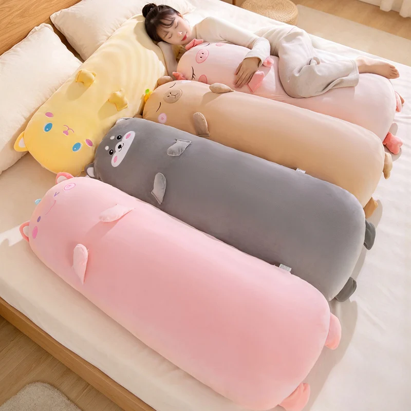 Cute Cartoon Long Pillow Plush Animal Stuffed Doll Unicorn Pig Dog Cat Soft Sleeping Hugging Pillow Gift for Girls Kids