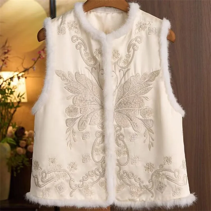

Women's Vest Women's Jackets Autumn and Winter Retro Chinese Beaded High Sense Vest Female Chinese Style Cotton Warm Vest Coat
