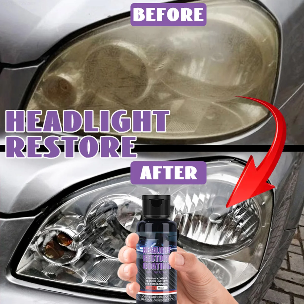 Car Headlight Restoration Kit Oxidative Yellowing Repair Liquid Polymer Refurbishment Lens Headlight Polishing LHB-8 10ml/30ml