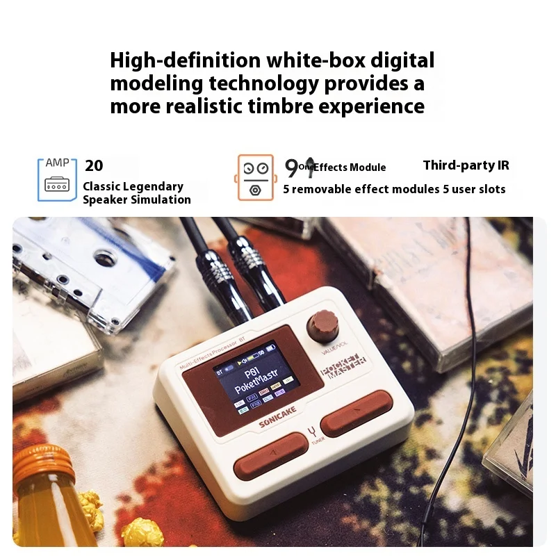 SONICAKE Pocket Master Gitaar Basversterker 100+ Multi-Effecten Pedaal QME-10 Ondersteuning OTG Looper Mini Gitaarversterker 1.77 "Lcd-scherm