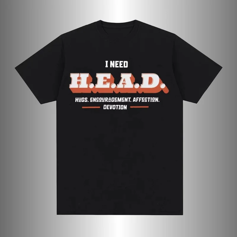 

Мужская женская черная футболка из хлопка I Need Head, модная футболка унисекс с винтажным принтом 2025 года, готическая уличная одежда с короткими рукавами