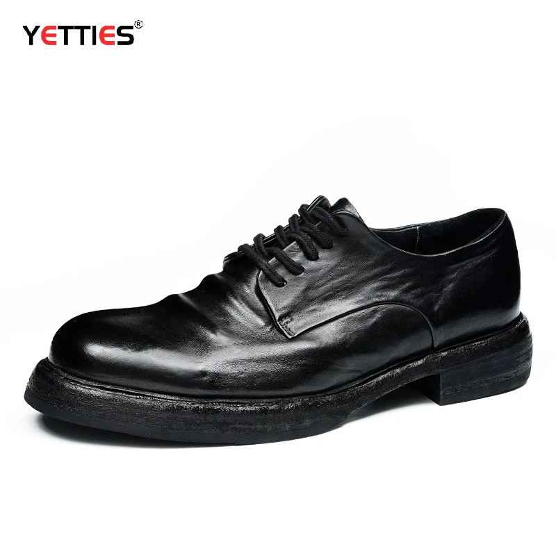 Goodyear Welted Men's Derby Shoes Washed Horsehide Leather Sole Vintage Business Casual Big Head Shoes, Handmade Retro Footwear