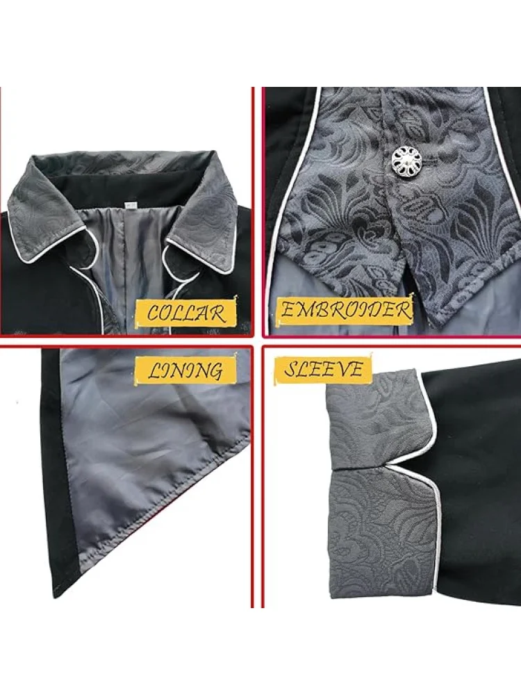 Medieval Steampunk Tailcoat Halloween Costumes for Men, Renaissance Pirate Vampire Gothic Jackets Vintage Warlock Frock Coat