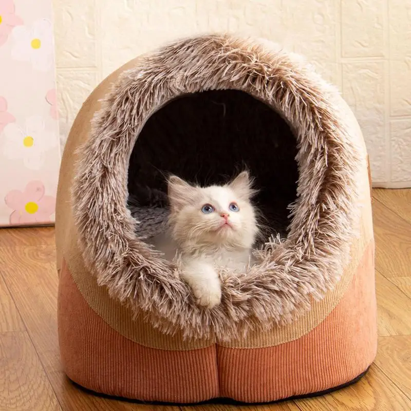 

Plush Cat Bed Cave With Handle Comfort In Winter Cat Bed Iittle Mat Basket Small Dog House Products Pets Tent Cozy Cave Nest