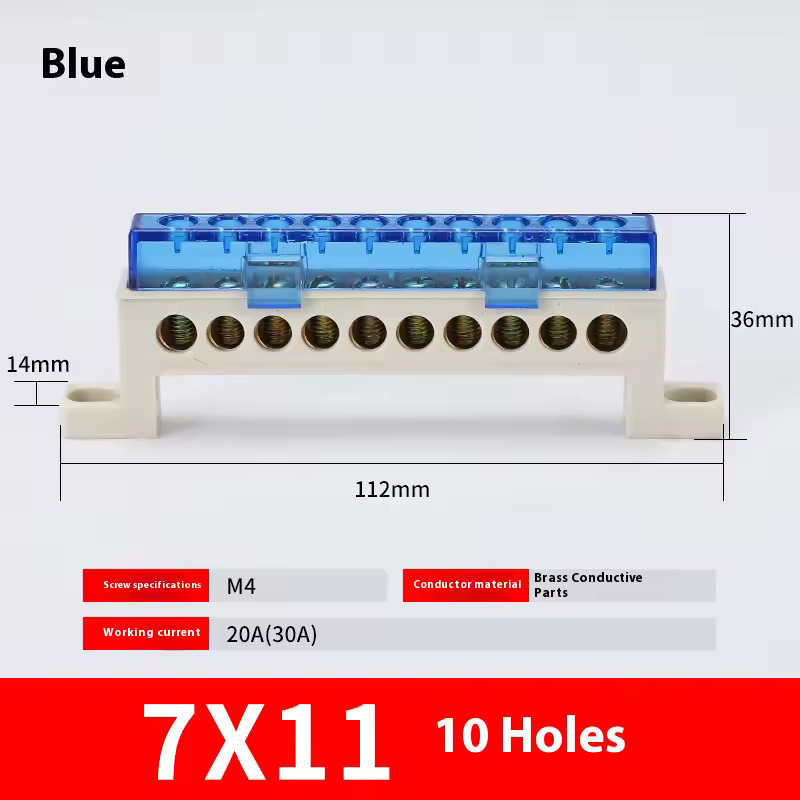 Zero wire terminal 3/4/5/6/7/10-Hole Distribution Box Terminal Block dustproof Ground Copper Bar Bridge type Busbar With cover - Image 8