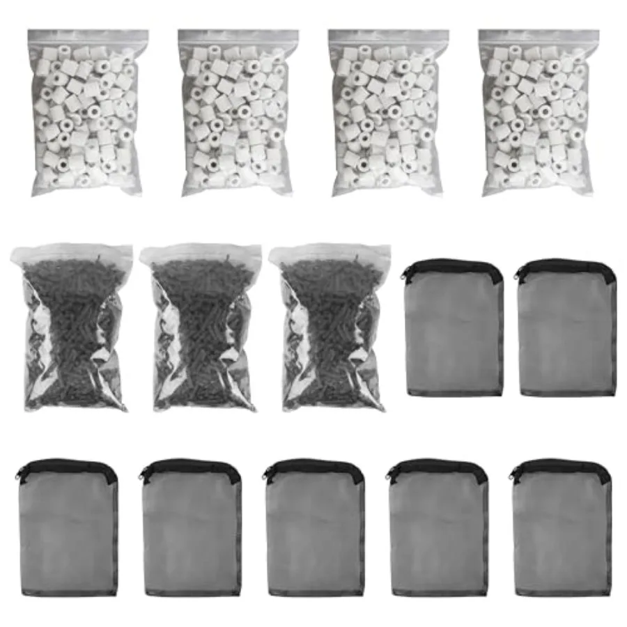

Aquarium Filter Media Kit Includes 4 Ceramic Rings 3 Carbon Filter Refills and 7 Filter Media Bag
