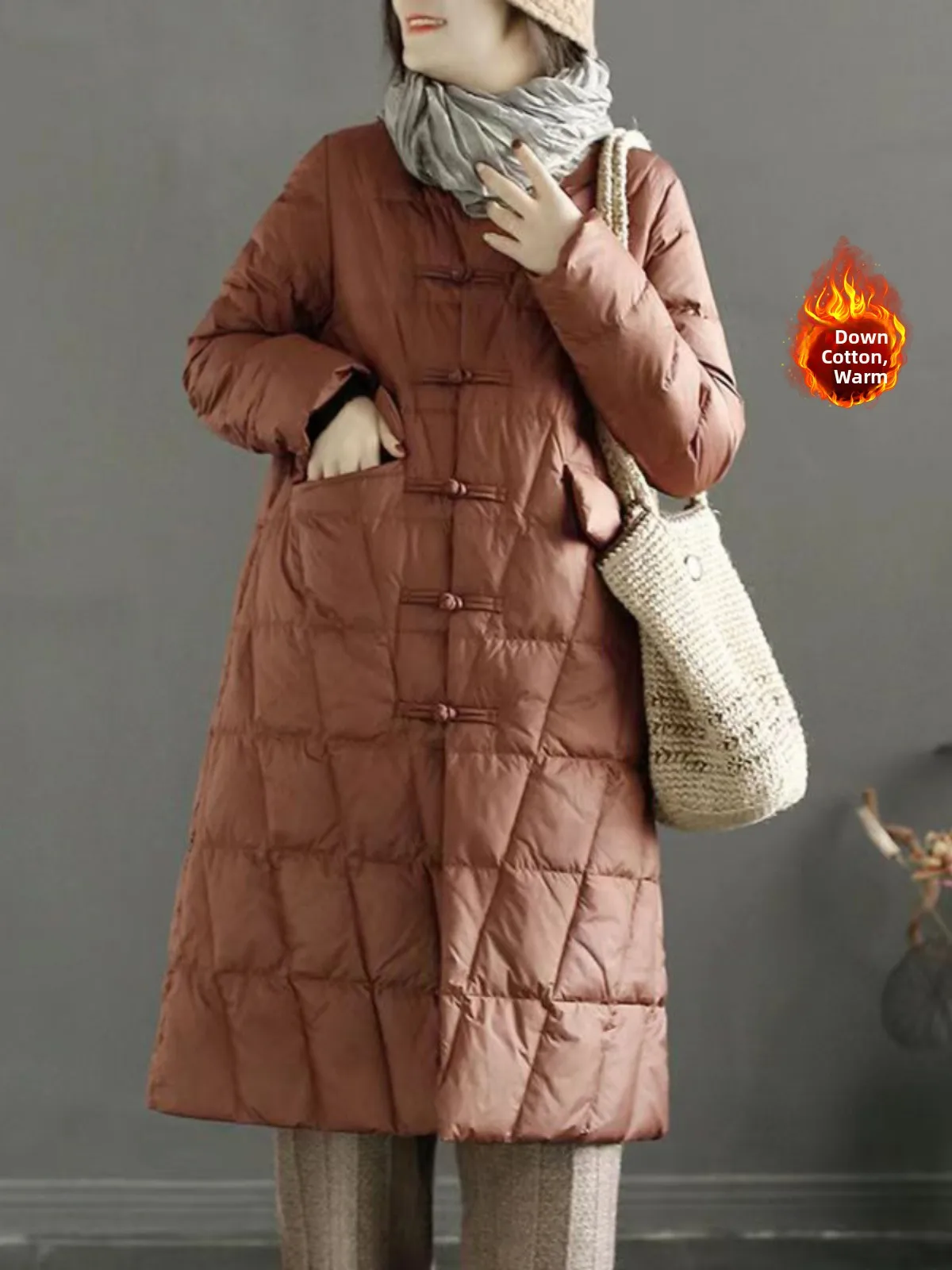 New Chinese Style National Trend Buttoned Duckling Pattern down Cotton Jacket Women's Middle-Aged And Elderly Fashionable Col...