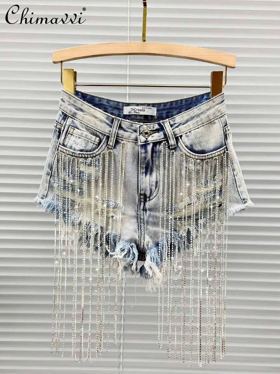 

Fashion Fringe-trimmed Denim Hot Pants for Women 2026 New Summer High-waisted Slimming Versatile Wide-leg Short Pants