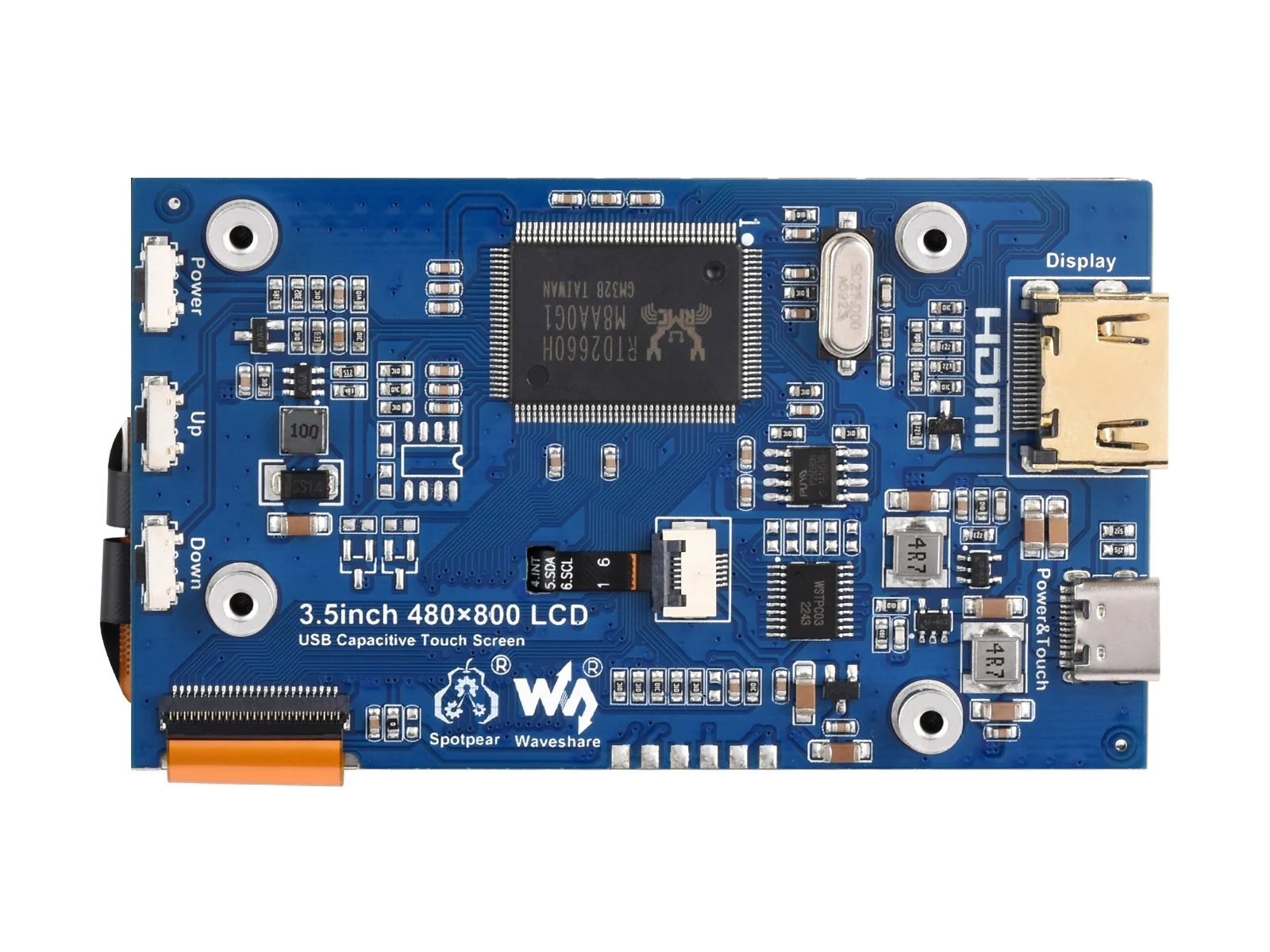 Picture 6: Waveshare 3.5inch IPS Capacitive Touch LCD Display for Raspberry Pi/Jetson Nano/PC, 5-Point, 480×800, USB Type-C